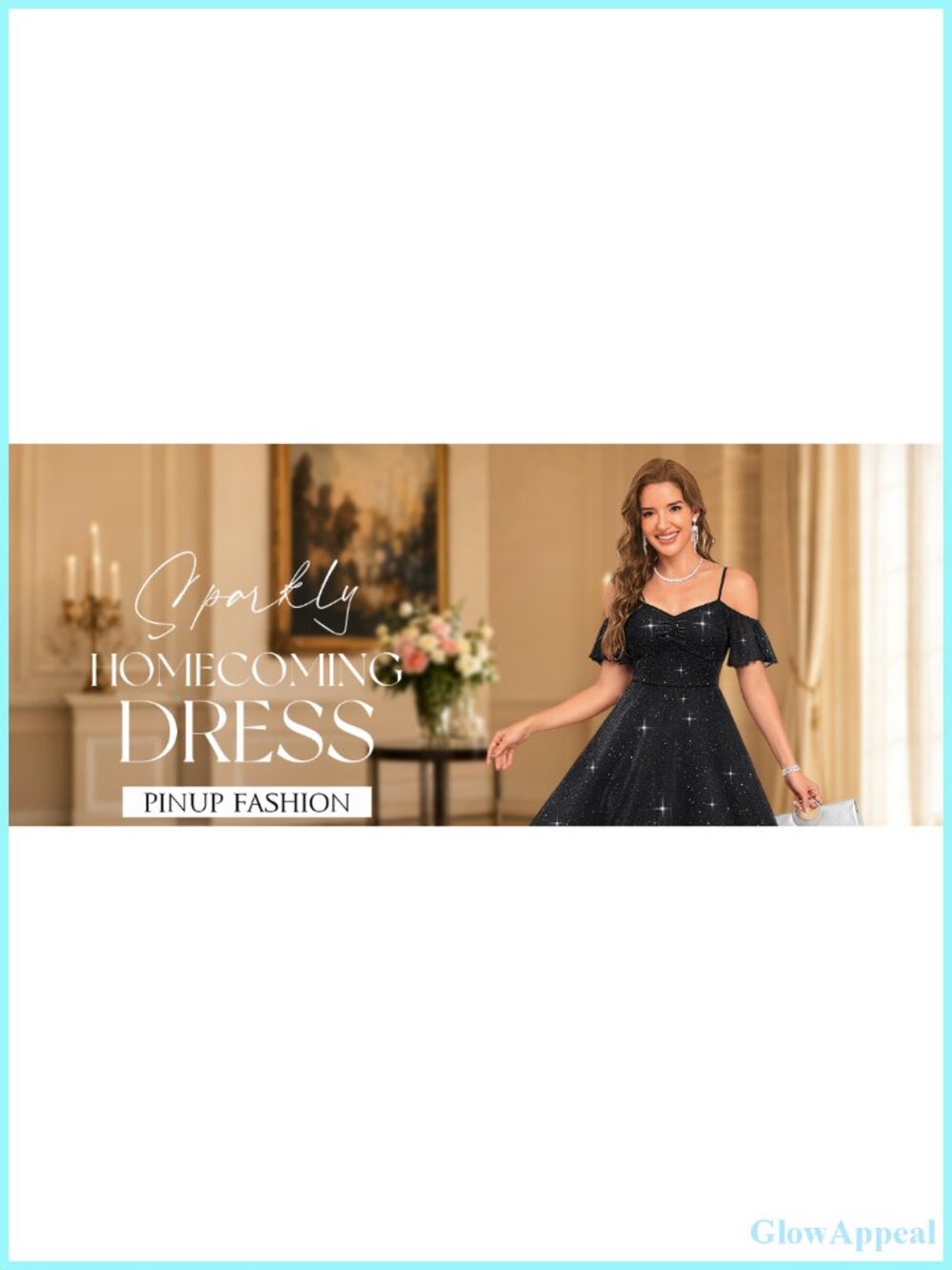 High Low Prom Dress with Soft Glitter Fabric, Cold Shoulder, Sweetheart Neck, - Picture 6 of 6